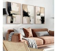 HURCP Set Of 3 Canvas Poster Modern Abstract Black Beige White Color Block Minimalist Oil Wall Art Prints Gift Bedroom Living Room Dorm Gallery Corridor Decor Picture,A2 (42X60CM)