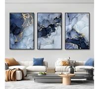 HURCP Set Of 3 Canvas Poster Modern Abstract Gray Gold Blue Marble Wall Art Painting Gift Bedroom Living Room Dorm Gallery Corridor Decor Picture Prints,50x70 CM (19.7x27.6 In)
