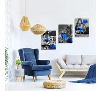 HURCP Set Of 3 Canvas Poster Modern Black And White Wine Glasses Abstract Blue Liquor Rose Flower Wall Art Prints Gift Bedroom Living Room Dorm Gallery Corridor Decor Picture,40x60 CM (15.8x23.6 In)