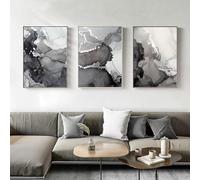 HURCP Set Of 3 Canvas Poster Modern Black Grey Silver Abstract Artwork Aesthetic Wall Art Prints Gift Bedroom Living Room Dorm Gallery Corridor Decor Picture,A4 (21X30CM)