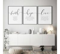 HURCP Set Of 3 Canvas Poster Modern Faith Hope Love Simple Line Drawing Black White Minimalist Wall Art Prints Gift Bedroom Living Room Dorm Gallery Corridor Decor Picture,A2 (42X60CM)