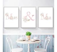 HURCP Set Of 3 Canvas Poster Modern Pink Mrs & Mr Flowers Minimalism Love Mr And Mrs Family Sweet Wall Art Prints Gift Bedroom Living Room Dorm Gallery Corridor Decor Picture,A4 (21X30CM)