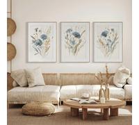 HURCP Set Of 3 Canvas Poster Vintage Blue Beige Watercolor Wild Flowers Minimal Botanical Farmhouse Wall Art Prints Gift Bedroom Living Room Dorm Gallery Corridor Decor Picture,A4 (21X30CM)