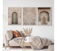 HURCP Set Of 3 Canvas Poster Vintage Islam Pictures Islamic Mosque Moroccan Door Flowers Landscape Wall Art Prints Gift Bedroom Living Room Dorm Gallery Corridor Decor Picture,A4 (21X30CM)