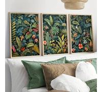 HURCP Set Of 3 Canvas Poster Vintage Jungleland Flower Birds Plant Tropical Leaves Woodland Green Oil Wall Art Prints Gift Bedroom Living Room Dorm Gallery Corridor Decor Picture,A2 (42X60CM)