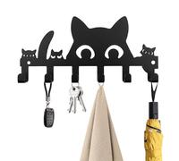 hurifeng Cat Key Holder for Wall, Wall Mount Key Rack with 8 Hooks, Black Metal Key Hooks for Wall, Decorative Key Hanger Organizer for Entryway Front Door Hallway Home Decor (Four Cats)