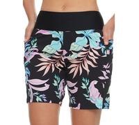 Hurley 5"/7" High Waisted Swim Shorts Women, Board Shorts with Pockets & Inner Liner, Quick Dry Swim Trunk, UPF 50+, Black Multi, XL