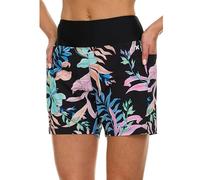 Hurley 5"/7" High Waisted Swim Shorts Women, Board Shorts with Pockets & Inner Liner, Quick Dry Swim Trunk, UPF 50+, Black Multi, Large