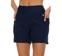 Hurley 5"/7" High Waisted Swim Shorts Women, Board Shorts with Pockets & Inner Liner, Quick Dry Swim Trunk, UPF 50+, Navy, XS