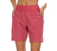 Hurley 5"/7" High Waisted Swim Shorts Women, Board Shorts with Pockets & Inner Liner, Quick Dry Swim Trunk, UPF 50+, Cranberry, Large