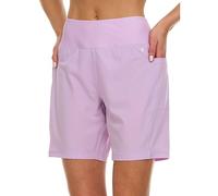 Hurley 5"/7" High Waisted Swim Shorts Women, Board Shorts with Pockets & Inner Liner, Quick Dry Swim Trunk, UPF 50+, Lilac, Large