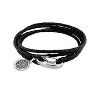 HURLEY BURLEY LONDON Personalised Black Leather & Silver St Christopher Bracelet for Men, 19.5cm