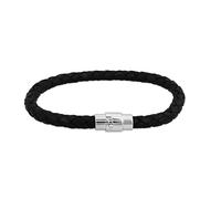 HURLEY BURLEY LONDON Personalised Black Plaited Leather Bracelet for Men, Engraved Bracelet with Stainless Steel Clasp, 21cm