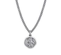 HURLEY BURLEY LONDON Personalised Sterling Silver St Christopher Curb Necklace for Men, Saint Christopher Pendant & Chain