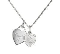 Hurley Burley London Women's Personalised Silver St Christopher Double Heart Charm Necklace 46cm