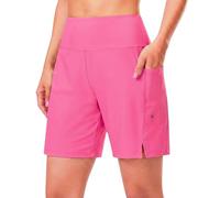 Hurley High Waisted Women's Swim Shorts - 7" Tummy Control Beach Shorts Boardshorts with Liner, UPF 50+ Swimsuit Bottom, Bubblepink, Large