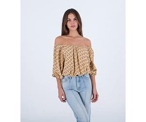 Hurley Women's City Block Off Shoulder Top Shirt, Terracotta, M