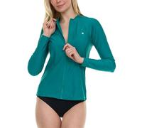 Hurley Women's Full-Zip Rash Guard, Long Sleeve UPF 50+ Swim Shirt Surf Top, Emerald, XXL