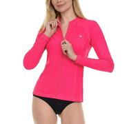 Hurley Rash Guard for Women Full Zip, Zip Up Long Sleeve Swim Shirts for Women, Surfing Top UPF 50+ SPF Sun & UV Protection, Melon, S