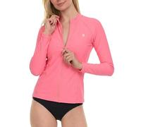 Hurley Women's Full-Zip Rash Guard, Long Sleeve UPF 50+ Swim Shirt Surf Top, Zil Pink, Large