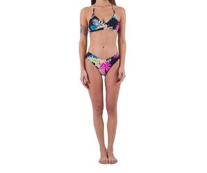 Hurley Women's Hana Rvsb Moderate Bottom Bikini Panties, Black/Tiki Multi, XS