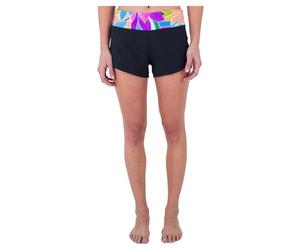 Hurley Women's Island 2.5' Soft Waist Boardshort Swimsuit, Black/Isla Multi, M