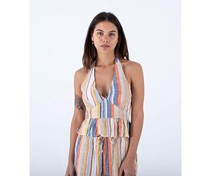 Hurley Women's Kylie Peplum Halter Top Shirt, Berry Multi, S