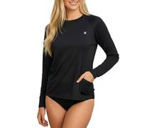 Hurley Women's Long Sleeve Rash Guard with Pockets, SPF 50+ Sun Shirt, Black, XXL