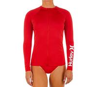 Hurley Womens Long Sleeve Zip Rashguard Rash Guard Shirt, Red Pepper, Large US