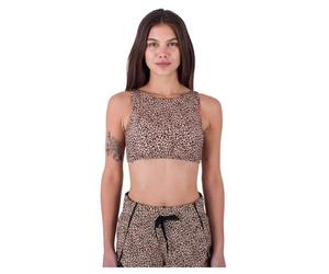 Hurley Women's Max Leopard High Neck 2 Way Top Bikini, Brown Sugar, S