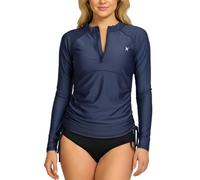 Hurley Women's Quarter-Zip Long Sleeve Rash Guard, SPF 50+ Sun Shirt, Blue Cove, Medium