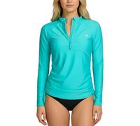 Hurley Women's Quarter-Zip Long Sleeve Rash Guard, SPF 50+ Sun Shirt, Turquoise, S