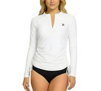 Hurley Women's Quarter-Zip Long Sleeve Rash Guard, SPF 50+ Sun Shirt, White, XXL