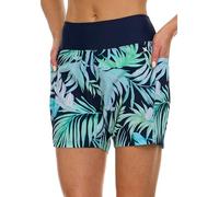 Hurley 5"/7" High Waisted Swim Shorts Women, Board Shorts with Pockets & Inner Liner, Quick Dry Swim Trunk, UPF 50+, Blue Multi, Medium