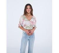 Hurley Women's Summer Palm Flounce Top Shirt, Cream, Multicoloured, XS