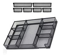HurLuksi Desk Drawer Organiser Tray, Mesh Desks Organisers Tidy, Office Desk Accessories with 6 Adjustable Compartments, 7 Grid Stationary Organiser for Office School Supplies, 12.6 * 8.6 * 1.8 inch