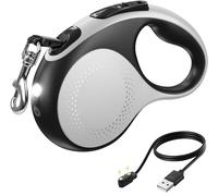 Hurluksi Extendable Dog Lead with LED Light, 5M/16.4ft Retractable Dog Leash Heavy Duty Extension Dog Lead with Anti-Slip Handle and Quick Brake Button for Large Dogs Up to to 110lbs/50kg