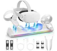 Hurra Charging Dock for Meta Quest 2, VR Charging Station for Oculus Quest 2 Support LED Indicator/Magnetic Charging Headset & Touch Controllers, with 2 Rechargeable Batteries, USB-C Charger & Cable