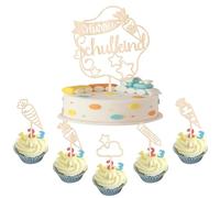 Hurra School Child Wooden School Cake Decoration Sugar Bag 123 Star Pencil Cake Toppers for Boys Girls School Theme Party Cake Decorations Pack of 6