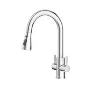 Hurran Monobloc Dual Lever 360°Swivel Chrome Kitchen Sink Mixer Tap with Pull Down Sprayer, UK Standard 1 Hole Deck Mount Design