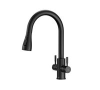 Hurran Monobloc Dual Lever 360°Swivel Kitchen Sink Mixer Tap with Pull Down Sprayer and Black UK Standard 1 Hole Deck Mount Design
