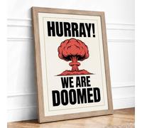 Hurray, We Are Doomed Vintage Framed Wall Art Print A4 (29.7×21cm) Oak, Wall Decor for Living Room, Bedroom, Office & Home, Ready to Hang, Art Gift