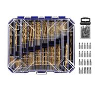 HURRICANE 276 Piece Titanium Twist Drill Bit Set with Bonus S2 Bits, 135° Tip High Speed Steel, Size 1/16" to 1/2", 20 Piece S2 Bits, Clear Lid Organization