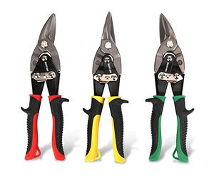 HURRICANE 3 Pcs Aviation Tin Snips Set, Metal Cutter Shear for Cut Sheet Metal, Chrome Vanadium Steel, Straight Left and Right, Ergonomical Tyre Grip Handle with Safety Latch