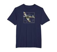 Hurricane | British WW2 Fighter Plane T-Shirt, Men's Big and Tall, Navy Blue, 6X Tall