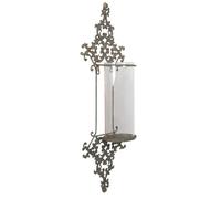 Hurricane Candle Holder Wall Mounted Vintage Style Baroque Scrolled Tea Light Pillar Candle Lantern Sconce Living Room Bedroom Hallway Landing Décor with Glass Lantern