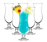 Hurricane Glasses Set of 6 - Pina Colada Cocktail Glass - 425 ml Clear Tulip Drinking Cups for Juices, Full-Bodied Beer, Tropical Drinks, Water, Beverages