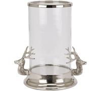 Hurricane Lantern - Silver Metal - Stag Heads