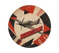 Hurricane WWII Fighter Aircraft British Constructivist Metal Tin Sign Plaque Wall Decor for Cafe, Man Cave, Club Bar, Office, Home Garden Round Metal Poster 8x8Inch