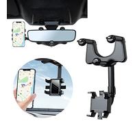 HURRISE Rearview Mirror Phone Holder, 360° Rotatable, One-handed Working, Firm Fixation, Suitable for Navigation, Video Calls, Made of ABS Material, Black
